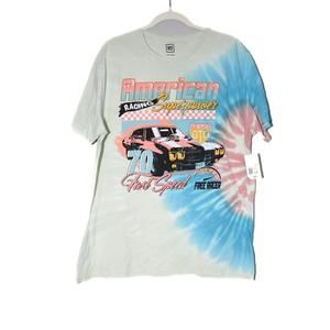 Forever 21 gm Official Men White Tee American Racing Superpower SS Tie Dye S NWT